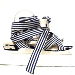 CAbi Tie Up Wrap Around Watercolor Stripe and Floral Sandals - Sz 10